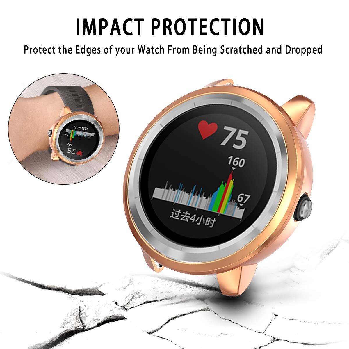 TPU Plated Soft Slim Watch Case For Garmin Vivo Active3-Rose Gold