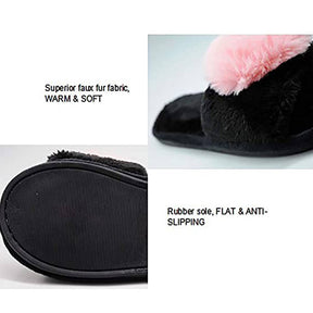 Womens Fuzzy Slippers Open Toe Cozy Memory Foam Sandals-Love Black