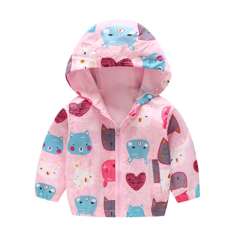 Boys Girls Cartoon Print Zip Lightweight Jacket Hooded Coats Casual Windbreaker-11