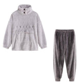 Thickening Coral Fleece Pajamas Set for Women-LightGrey