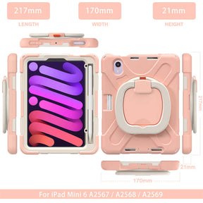 OnePieceB iPad Case For iPad Mini 6 Rugged Shockproof Case With Holder and Shoulder Strap-RoseGold