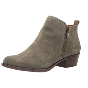 Womens Boots Low Heel Bootie Side Zipper-Green