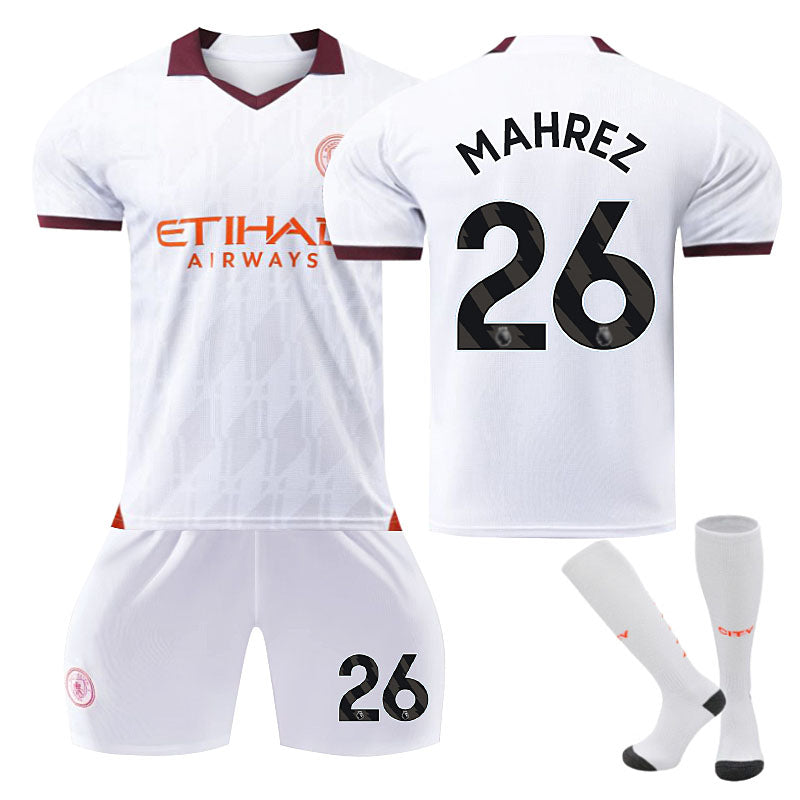 Manchester City Away Jersey MAHREZ #26 Soccer Jersey Kids Adult 3Pcs Jersey Kits-White