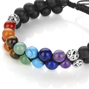 Bead Bracelet 7 Chakras Healing Crystals Bracelet Stone Beads Double Layer Bracelets-Matte Black Agate Bracelet