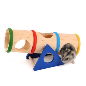 Hamster Toys Wooden Tunnel Seesaw Fun Exercise House Cage Nest Accessories