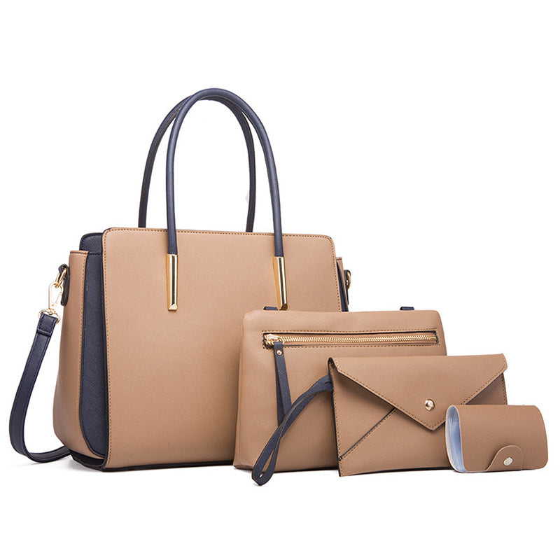 Set of 4 Women Fashion Handbags Shoulder Top Handle Satchel Purse Bag-Khaki