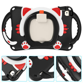 CatB Silicone Case For iPad Mini 5 4 3 2 1 Shockproof Shoulder Strap Handle Stand-Black Red