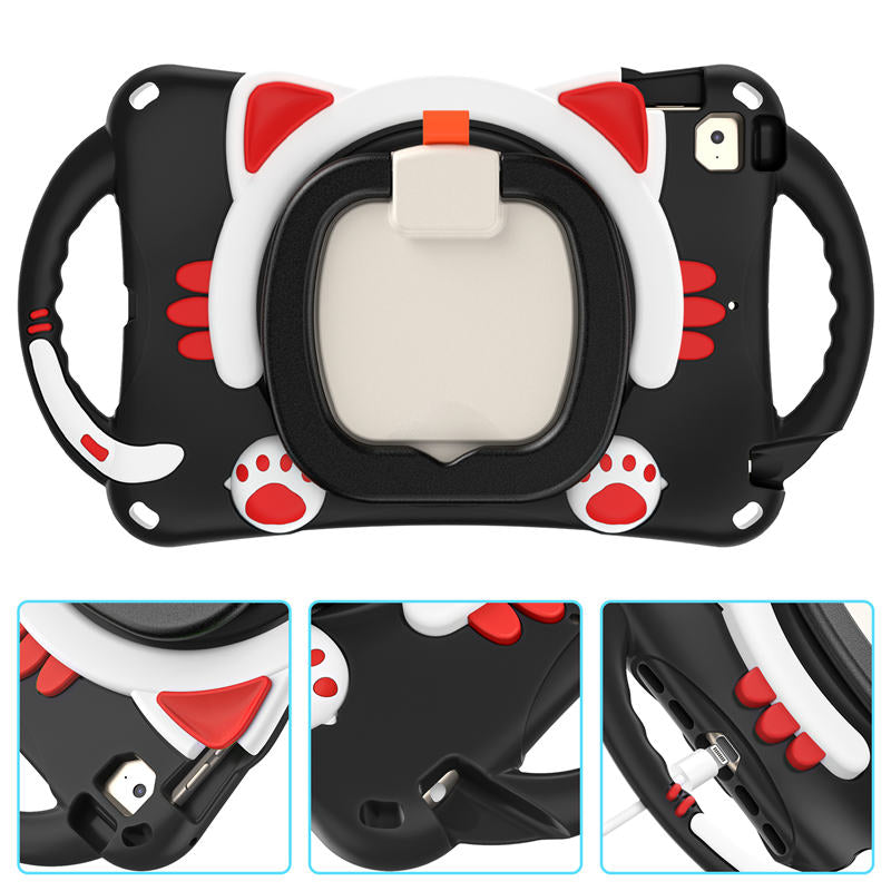 CatB Silicone Case For iPad Mini 5 4 3 2 1 Shockproof Shoulder Strap Handle Stand-Black Red