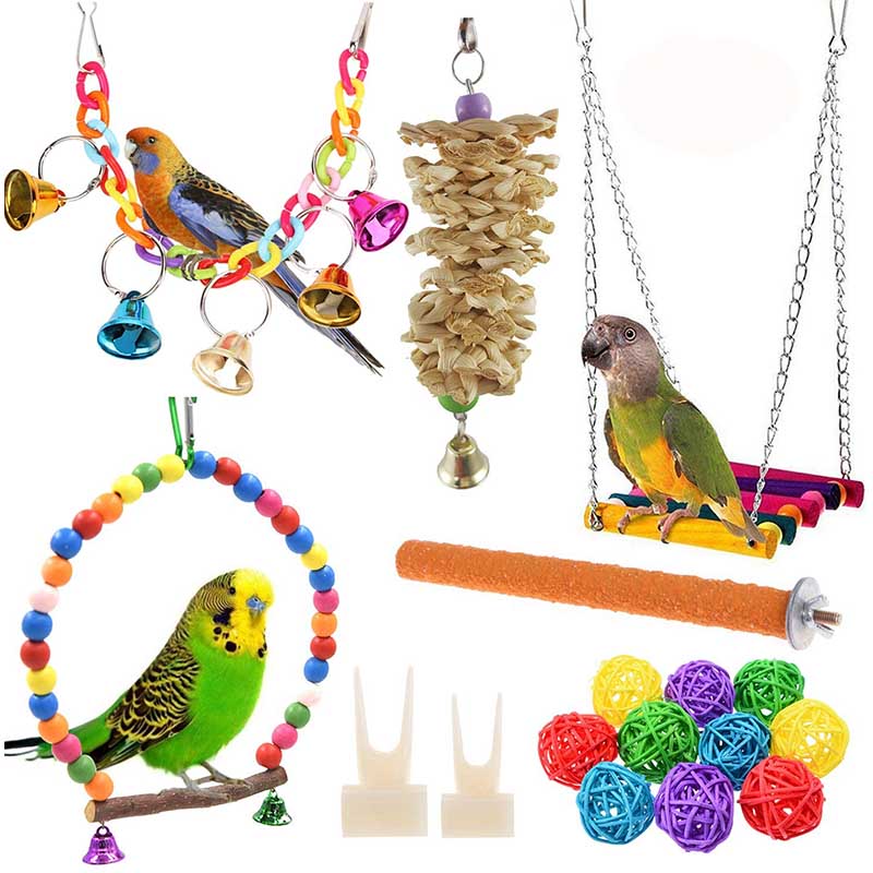 12Pcs Bird Parrot Swing Chewing Toy Hanging Bell Bird Cage