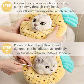 Adjustable Cat Cone Collar Soft Cute Cat Recovery Collar After Surgery-Pineapple