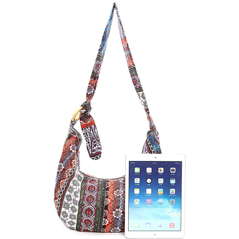 Womens Sling Crossbody Bag Ethnic Print Shoulder Bag with Adjustable Strap-V