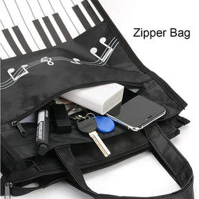 Piano Keys Music Waterproof Oxford Cloth Handbag Shoulder Shopping Bag-Black