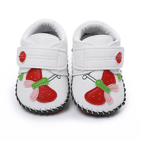 Baby Girls Pu Leather Walking Sneakers Toddler Rubber Cartoon Shoes-White