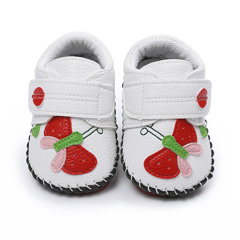 Baby Girls Pu Leather Walking Sneakers Toddler Rubber Cartoon Shoes-White