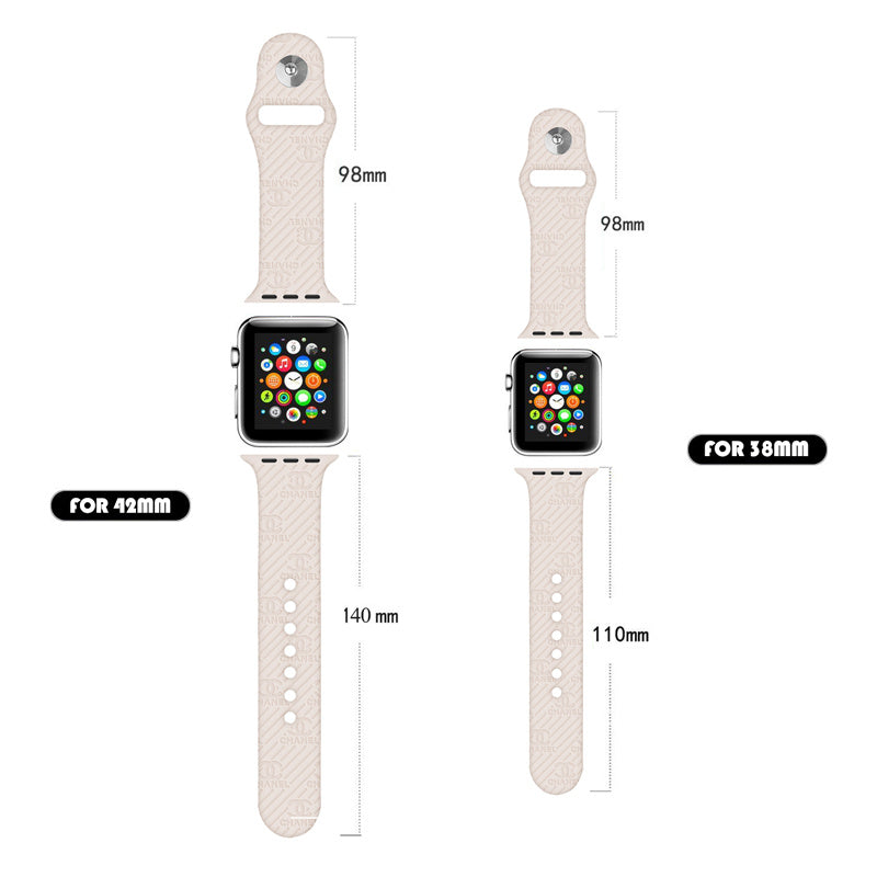 Engraved Watch Band Soft Silicone Luxury Pattern for Apple Watch-White