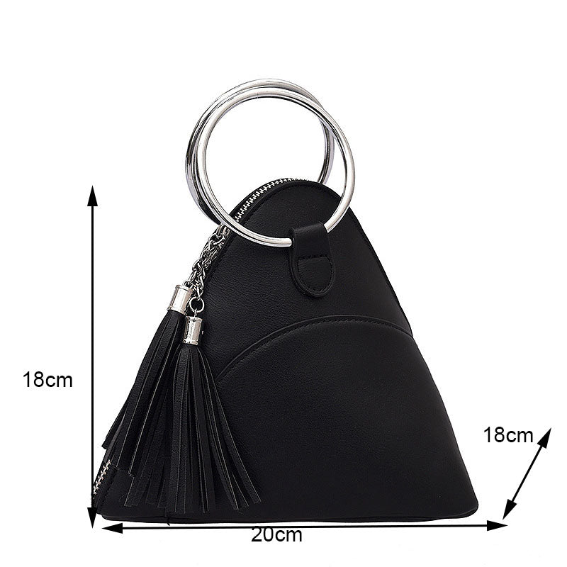 Women Cute Tassel Clutch PU Leather Triangle Bags-Black