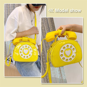 Women Telephone Shaped Handbag Retro Phone Top-Handle Crossbody Bags-Yellow