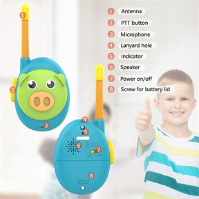 2 Pcs Kids Walkie Talkies with Lanyards 2 Way Radios for 3-12 Year-Blue/Pig