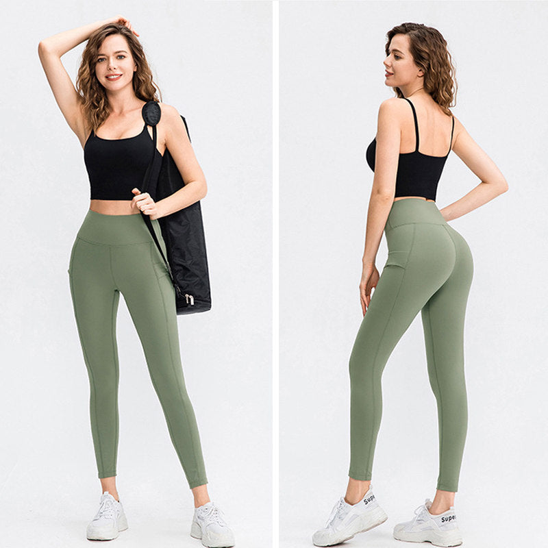 High Waisted Leggings for Women Stretchy Soft Yoga Pants with Pockets-Green