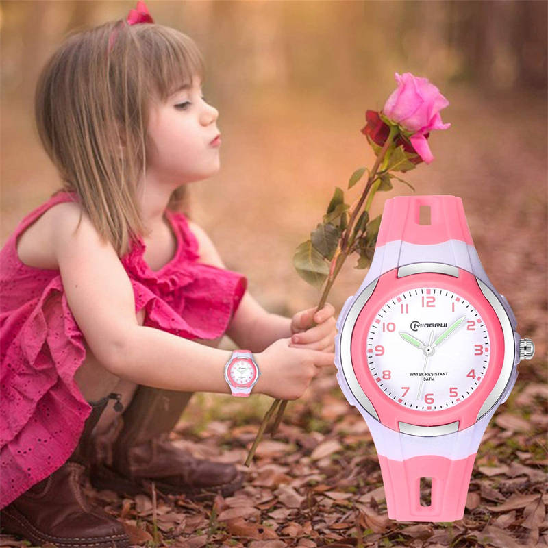 Kids Waterproof Learning Time Wrist Watch-Pink