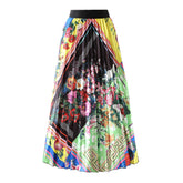 Womens Print High Waist Pleated Trendy Elegant A Line Maxi Skirt-B