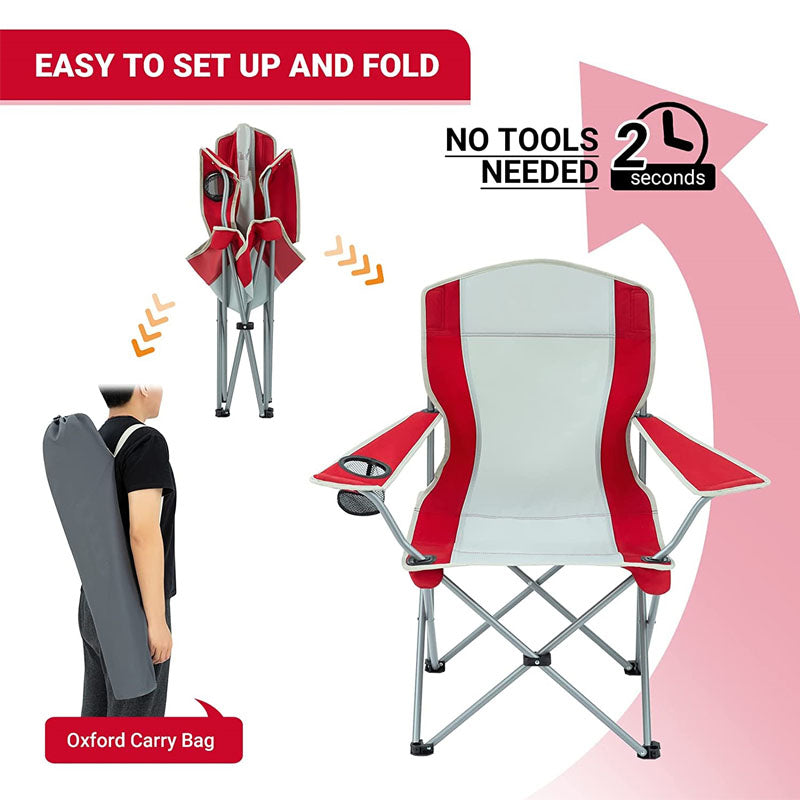 Lightweight Camping Chair with Arm Rest Cup Holder and Carry Bag-Red