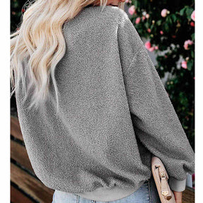 Womens Plush Sweater Casual Round Neck Sweatshirt Pullover-Gray