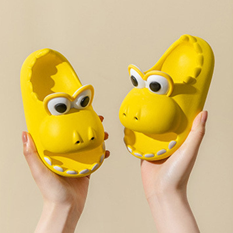 Dinosaur Slippers for Kids Non-slip Cute Big Mouth Water Shoes-Yellow