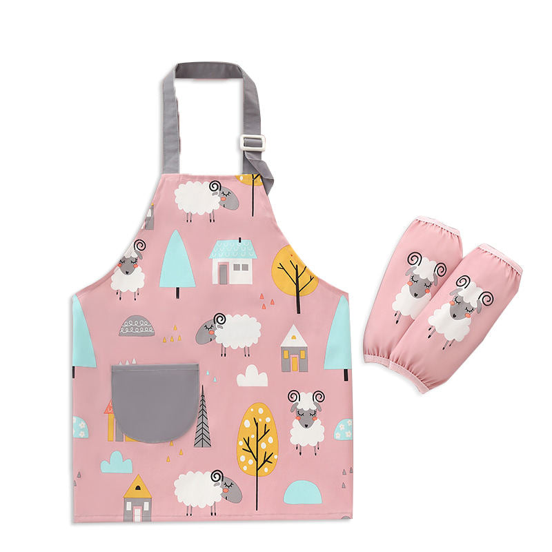 Kids Waterproof Art Apron for Painting Cooking Feeding with Matchin Sleeves-Sheep