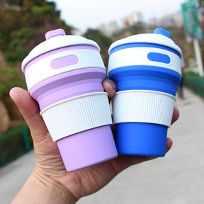 2 Pack 350ml Silicone Collapsible Travel Mug with Lid-NavyBlue Purple