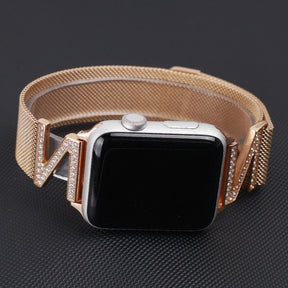 Z Diamond Metal Mesh Watch Watch Band With Steel Magnetic Absorption Loop For Apple Watch SE/6/5/4/3/2/1(Rose Gold)