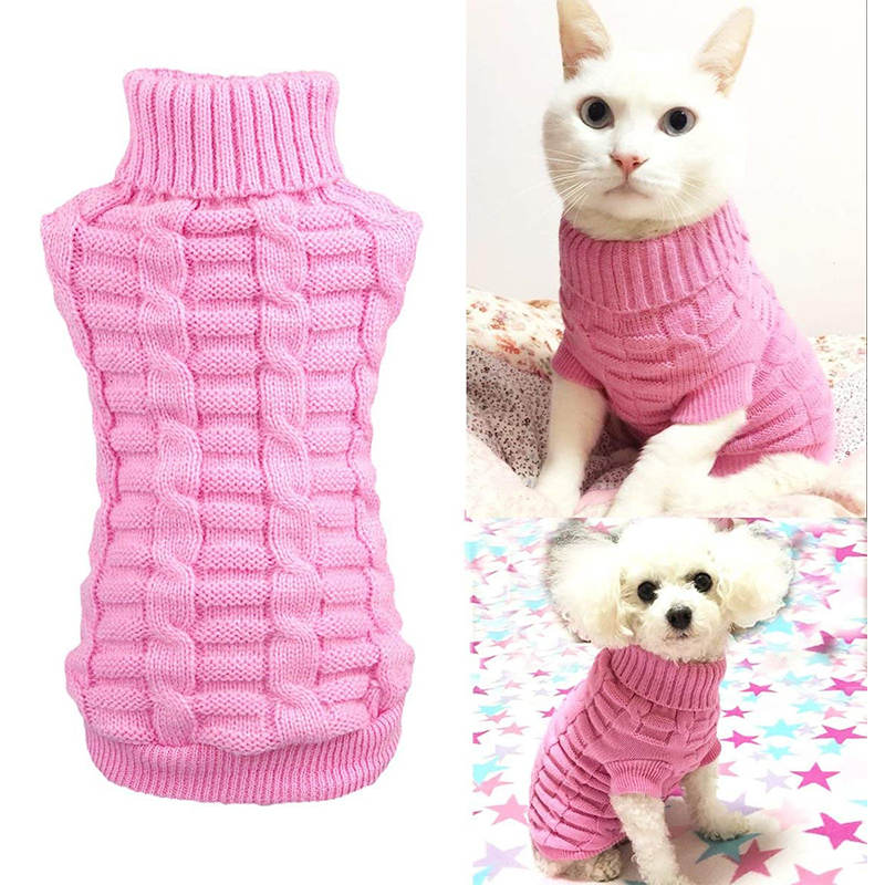 Pet Clothing Knitted Turtleneck Sweater for Dogs Cats-Pink