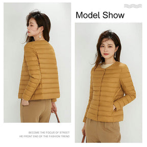 Womens Down Jacket Packable Lightweight Two Wear Waterproof Coat-Yellow