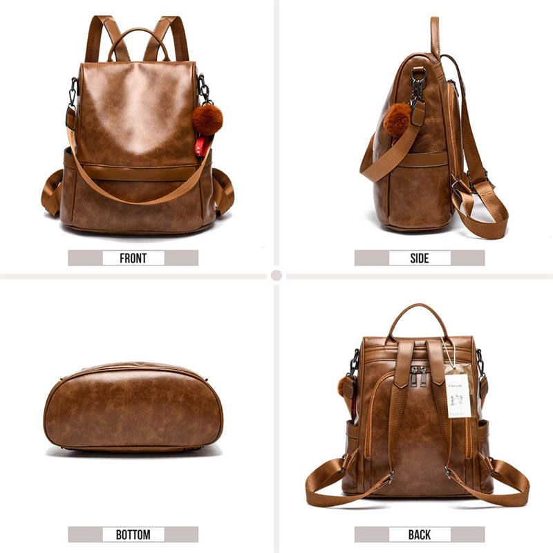 Women Backpack PU Leather Anti-theft Casual Fashion Shoulder Bag-Brown