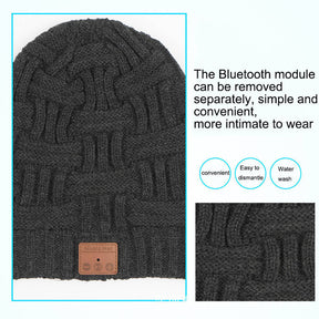 Knitted Bluetooth Beanie Winter Music Hat with Built-In Stereo Speakers-Black1