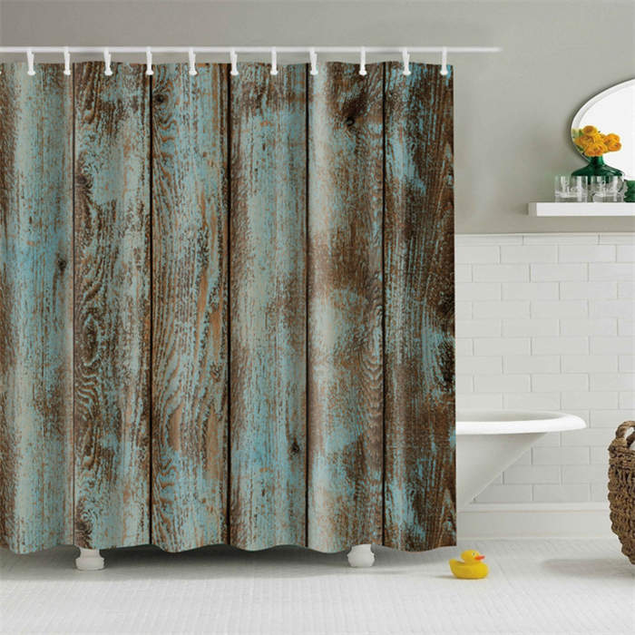 Vintage Wooden Printed Shower Curtains Bathroom Decor Accessory-11