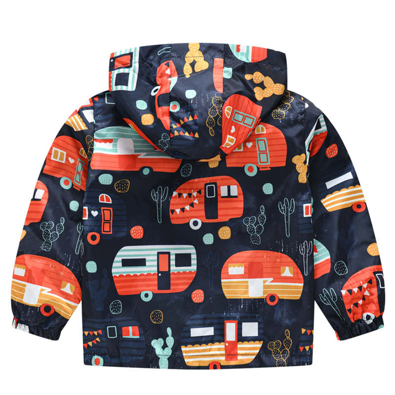 Toddler Boys Girls Cartoon Print Zip Jacket Hooded Trench Kids Casual Coats-18