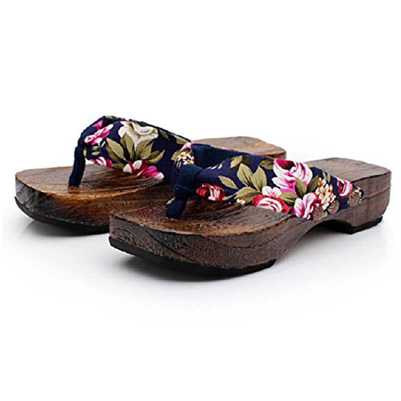 Womans Japanese Traditional Slip On Clogs Flip Flop Sandals-Blue