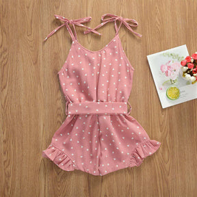 Baby Girl Clothes Self Tie Sleeveless Romper Heart Shape Print Jumpsuit-Pink