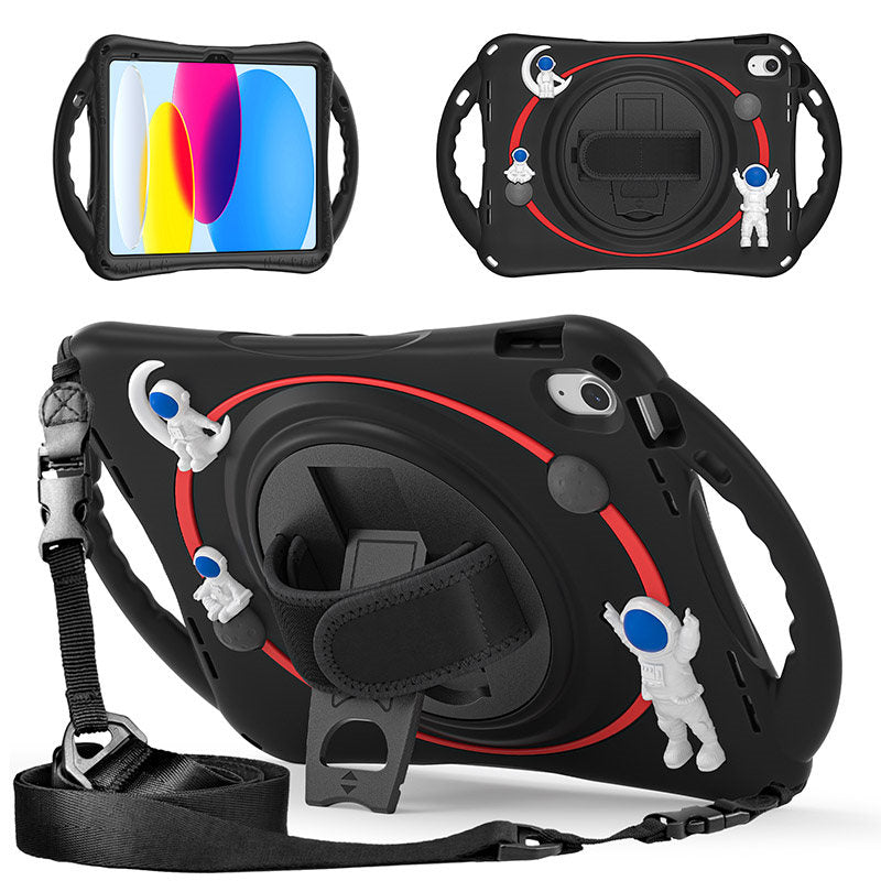 iPad Case Rugged Case with Handle Stand Shoulder Strap for iPad 10th 10.9 Inch 2022-Black