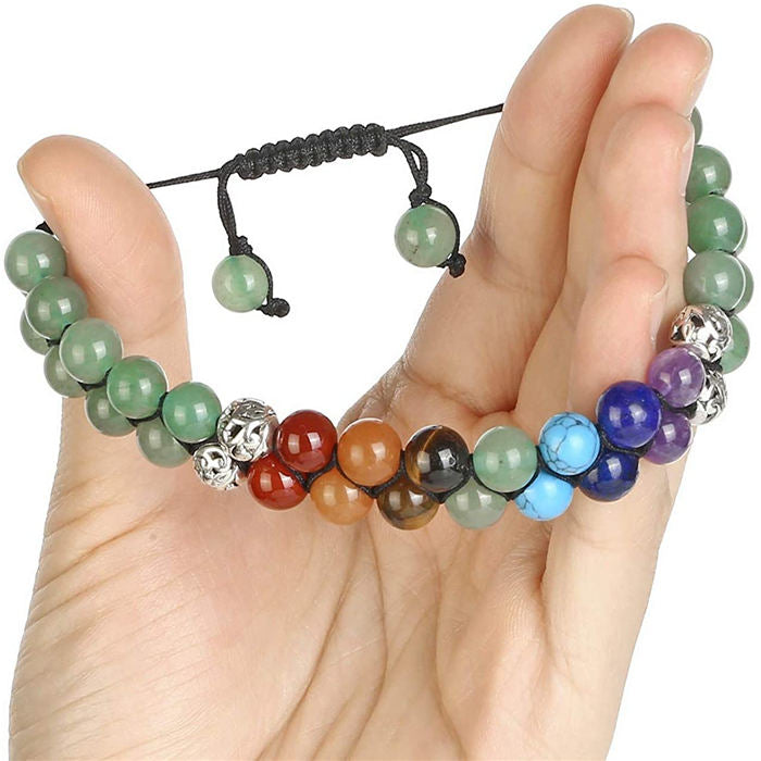 Bead Bracelet 7 Chakras Healing Crystals Bracelet Stone Beads Double Layer Bracelets-Green