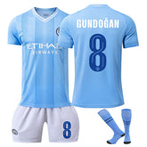 Manchester City Home GUNDOGAN #8 Soccer Jersey Kids Adult 3Pcs Kits