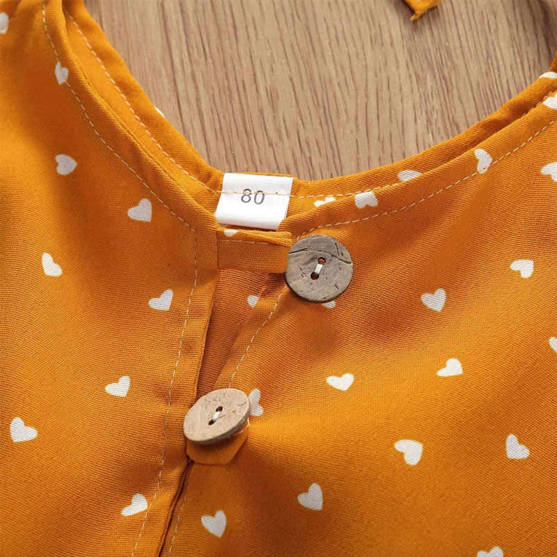 Baby Girl Clothes Self Tie Sleeveless Romper Heart Shape Print Jumpsuit-Yellow