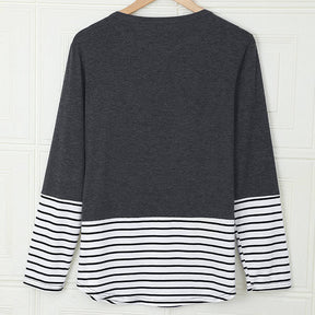 Womens Fashion Printed Color Block Long Sleeve Top-Gray