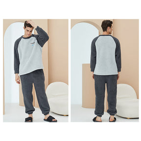 Crewneck Colorblock Pajamas Set for Couple-Dark Grey