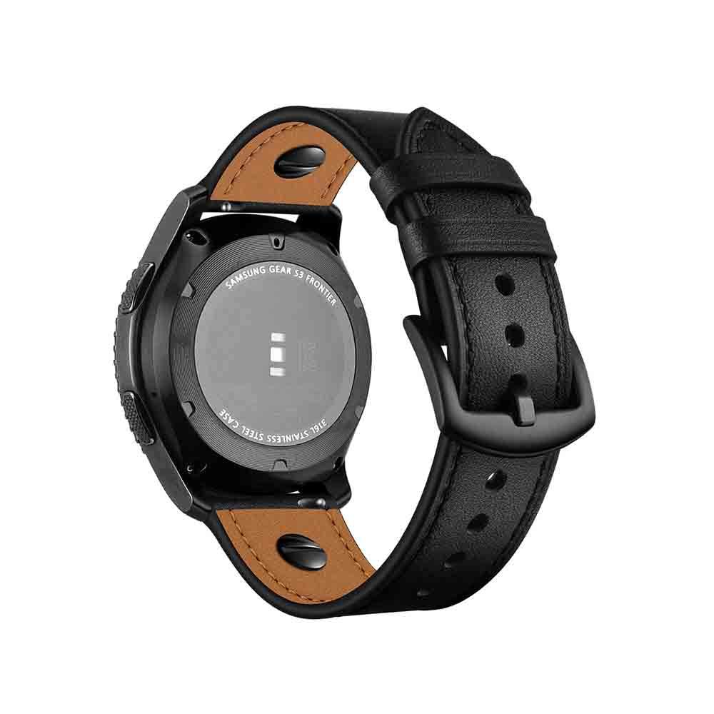 One Nail Style Leather Watch Band For Samsung Galaxy Watch 42/46mm Gear S3 Frontier/Classic(Black)