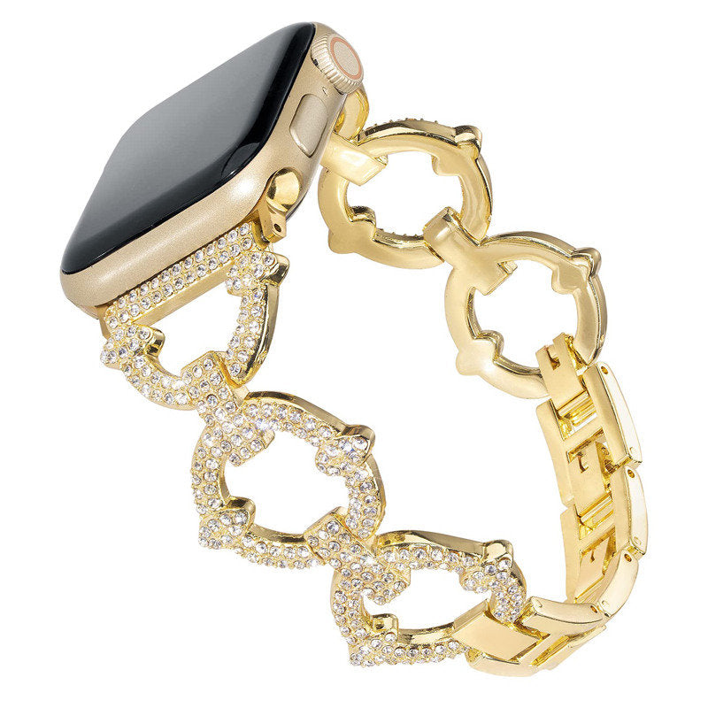 Bling Strap Full Diamonds Metal Jewelry Band for Apple Watch-Gold