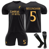 Real Madrid Second Away Jersey BELLINGHAM #5 Soccer Jersey Kids Adult 3Pcs Jersey Kits