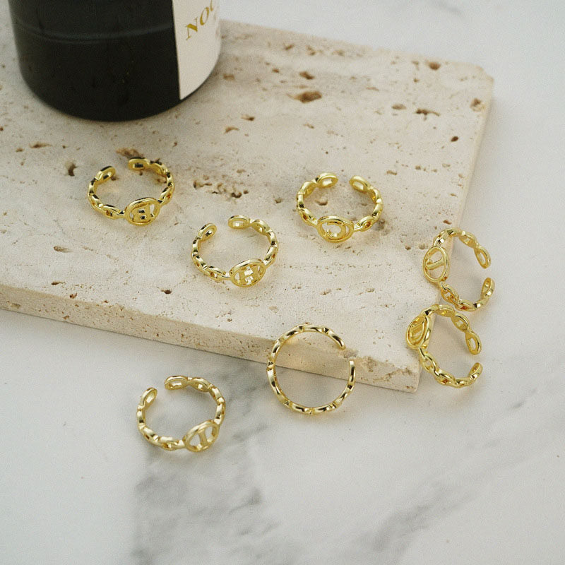 Letter Chain Rings Adjustable Opening Rings for Women Girls-A