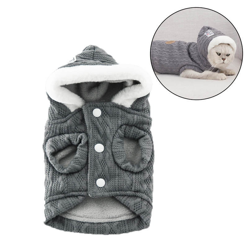 Cat Sweater with Hats Dog Hoodies Puppy Winter Coat Cold Weather Clothes-Grey